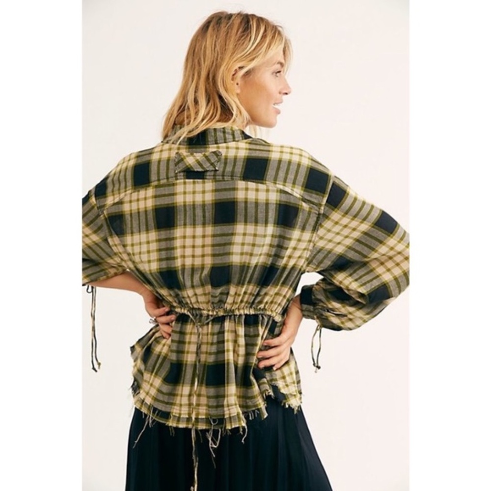 Free People We The Free Pacific Dawn Plaid Peplum Snap Buttonwdown - Picture 2 of 16